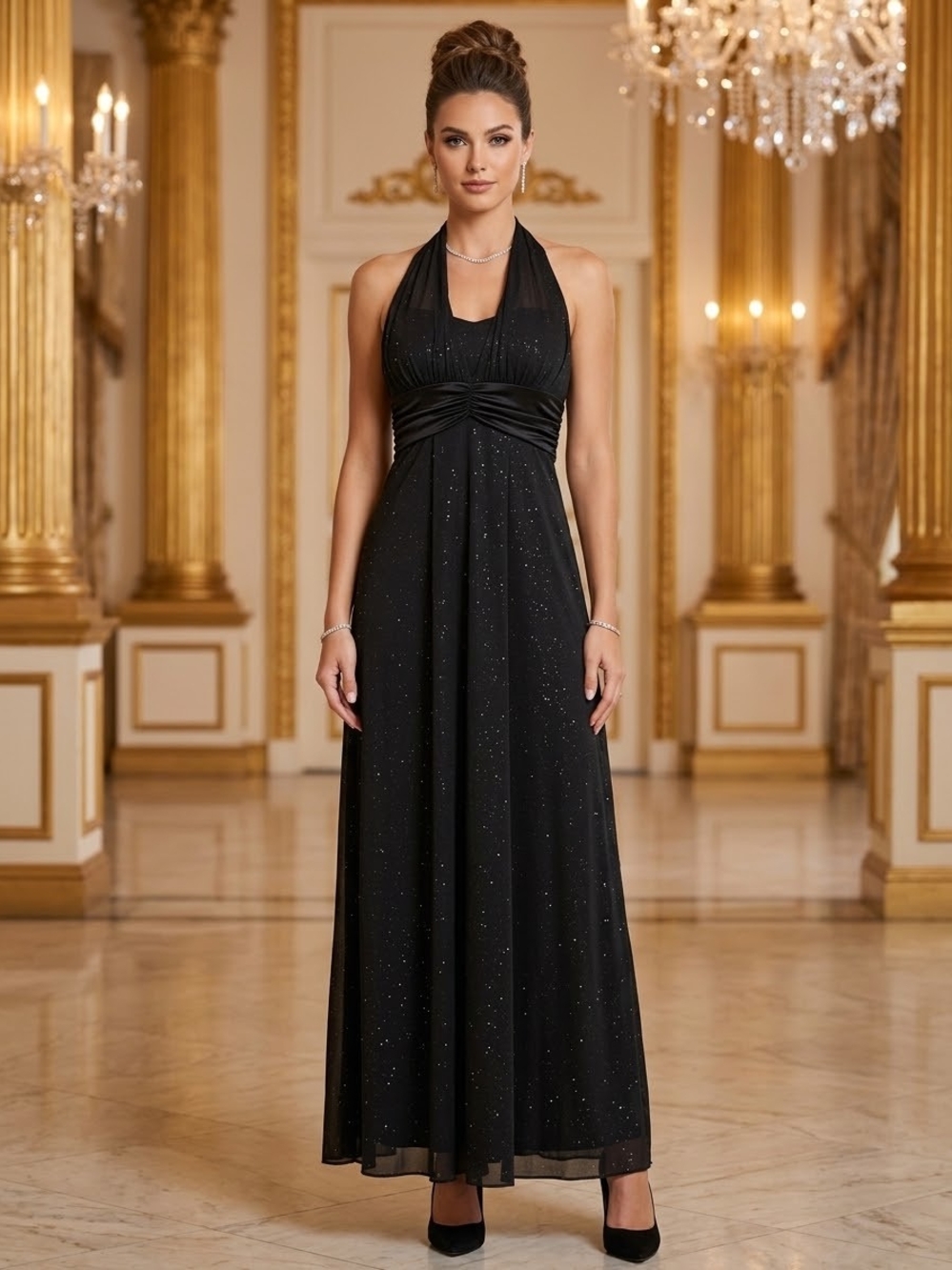 XOXO Black Sparkle Halter Maxi Dress